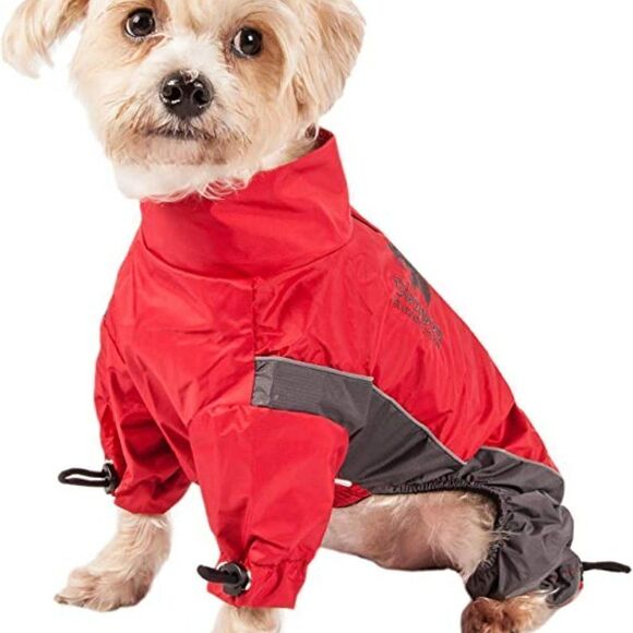 Touchdog Outdoor Series Blackshark red gray reflective dog coat rain coat Sz L - Picture 9 of 12